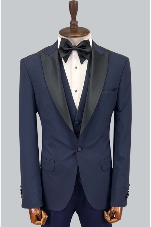 SUIT SARTORIA ÇIKMA SİVRİ YAKA LACİVERT YÜNLÜ DAMATLIK 5626