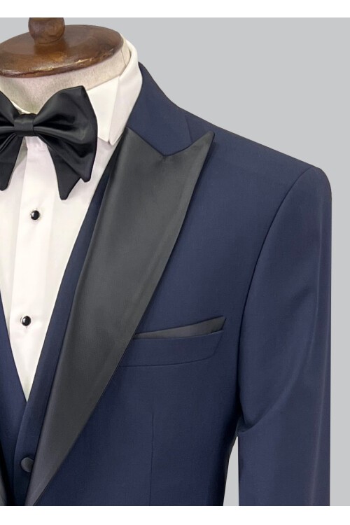 SUIT SARTORIA ÇIKMA SİVRİ YAKA LACİVERT YÜNLÜ DAMATLIK 5626