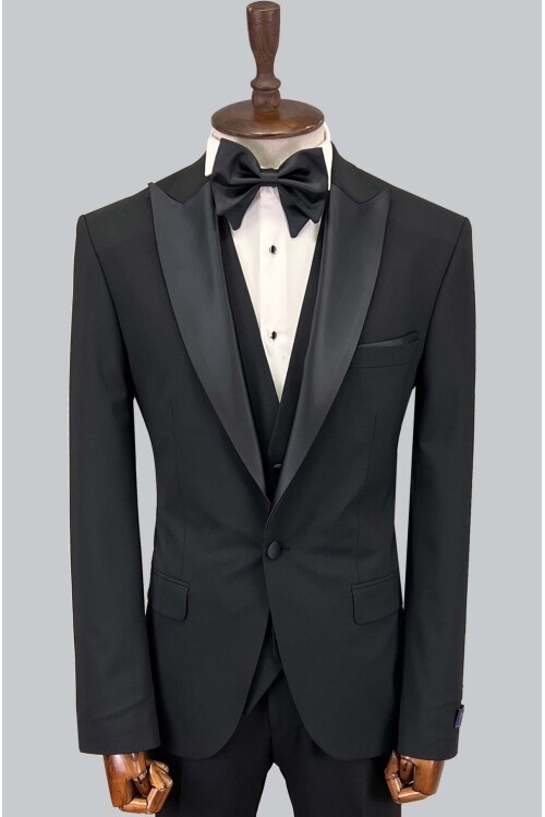 SUIT SARTORIA ÇIKMA SİVRİ YAKA SİYAH YÜNLÜ DAMATLIK 5626