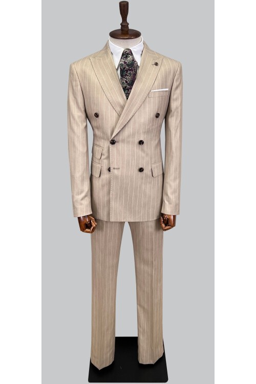 SUIT SARTORIA ÇİZGİLİ BEJ KRUVAZE TAKIM ELBİSE 2894