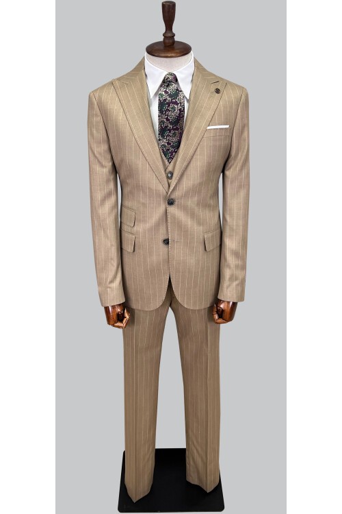 SUIT SARTORIA ÇİZGİLİ BEJ YELEKLİ TAKIM ELBİSE 2895