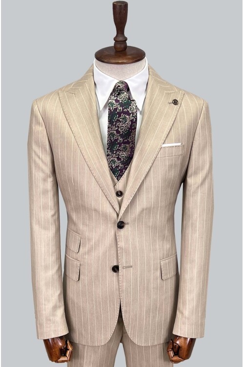 SUIT SARTORIA ÇİZGİLİ BEJ YELEKLİ TAKIM ELBİSE 2895