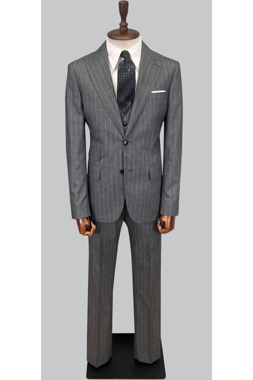 SUIT SARTORIA ÇİZGİLİ GRİ YELEKLİ TAKIM ELBİSE 2895