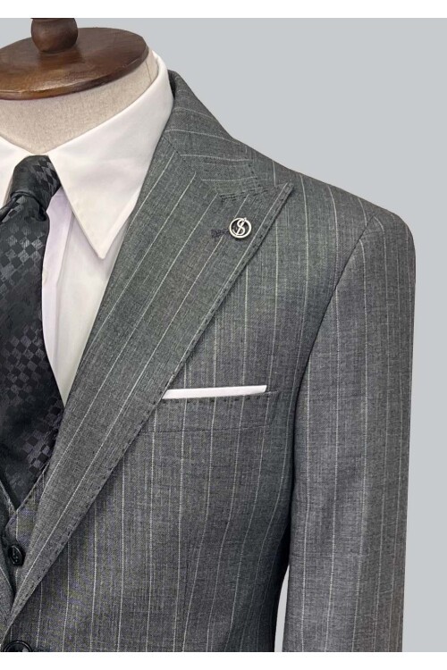 SUIT SARTORIA ÇİZGİLİ GRİ YELEKLİ TAKIM ELBİSE 2895