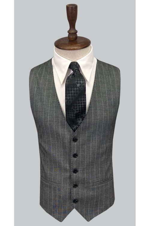 SUIT SARTORIA ÇİZGİLİ GRİ YELEKLİ TAKIM ELBİSE 2895