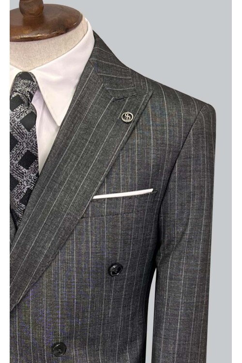 SUIT SARTORIA ÇİZGİLİ KOYU GRİ KRUVAZE TAKIM ELBİSE 2894