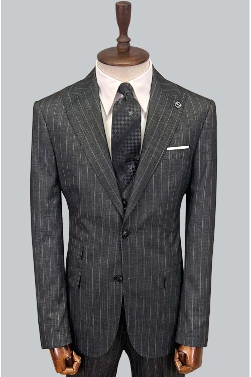 SUIT SARTORIA ÇİZGİLİ KOYU GRİ YELEKLİ TAKIM ELBİSE 2895