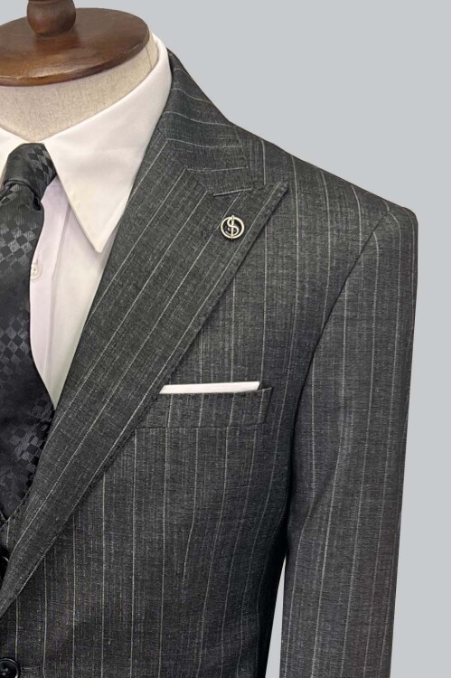 SUIT SARTORIA ÇİZGİLİ KOYU GRİ YELEKLİ TAKIM ELBİSE 2895