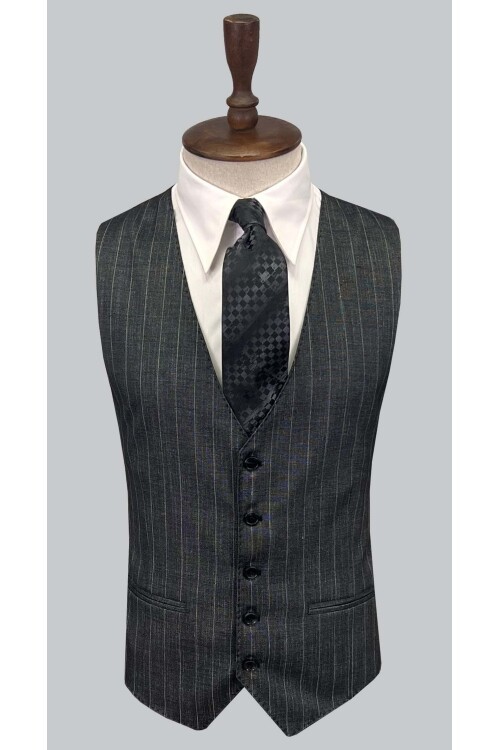 SUIT SARTORIA ÇİZGİLİ KOYU GRİ YELEKLİ TAKIM ELBİSE 2895