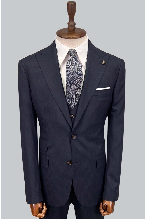 SUIT SARTORIA ÇİZGİLİ LACİVERT YELEKLİ TAKIM ELBİSE 2895