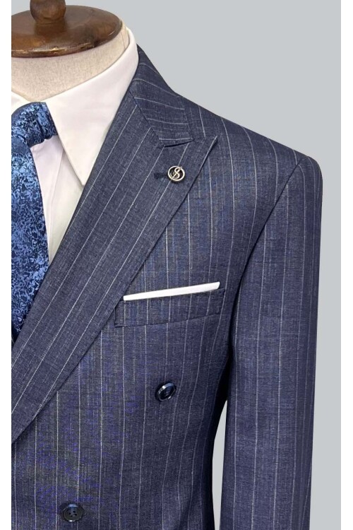 SUIT SARTORIA ÇİZGİLİ MAVİ KRUVAZE TAKIM ELBİSE 2894