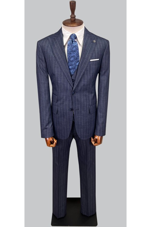 SUIT SARTORIA ÇİZGİLİ MAVİ YELEKLİ TAKIM ELBİSE 2895