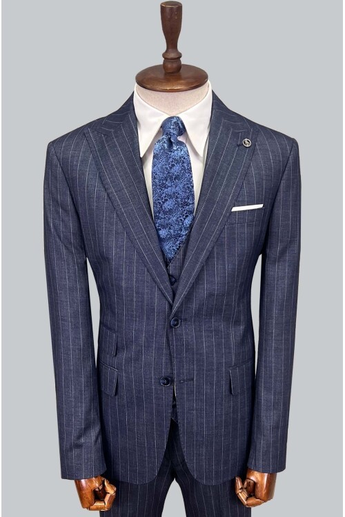 SUIT SARTORIA ÇİZGİLİ MAVİ YELEKLİ TAKIM ELBİSE 2895