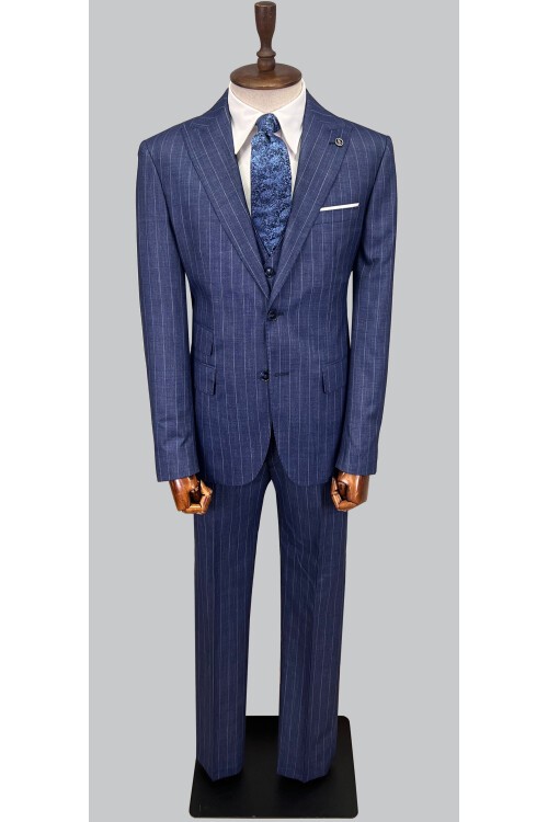 SUIT SARTORIA ÇİZGİLİ MAVİ YELEKLİ TAKIM ELBİSE 2895