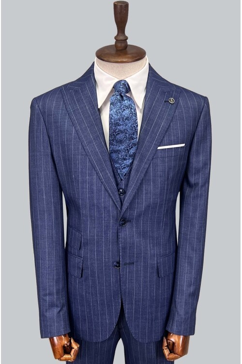 SUIT SARTORIA ÇİZGİLİ MAVİ YELEKLİ TAKIM ELBİSE 2895