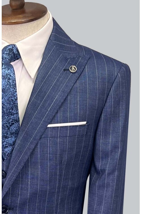 SUIT SARTORIA ÇİZGİLİ MAVİ YELEKLİ TAKIM ELBİSE 2895