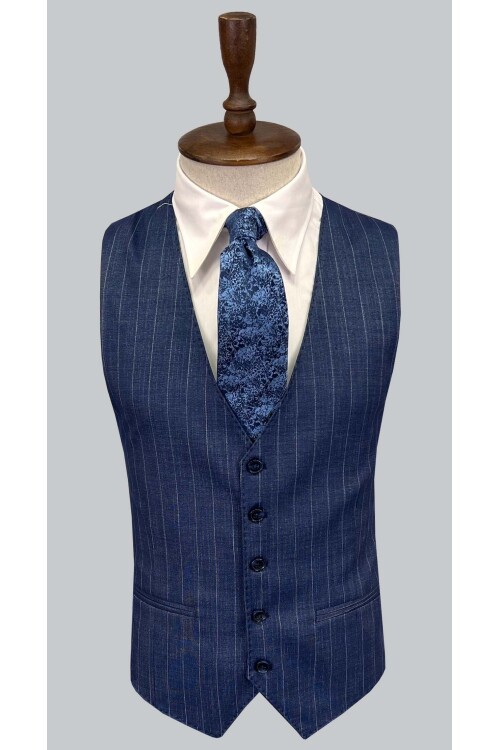 SUIT SARTORIA ÇİZGİLİ MAVİ YELEKLİ TAKIM ELBİSE 2895