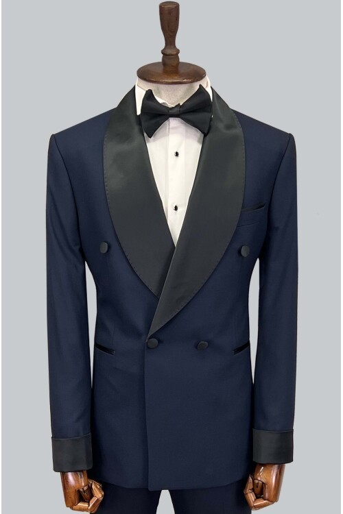 SUIT SARTORIA LACİVERT ŞAL YAKA KRUVAZE DAMATLIK 5642