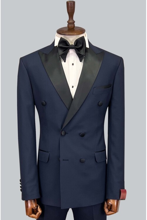 SUIT SARTORIA LACİVERT SİVRİ YAKA KRUVAZE DAMATLIK 5652