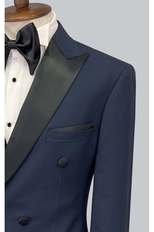 SUIT SARTORIA LACİVERT SİVRİ YAKA KRUVAZE DAMATLIK 5652