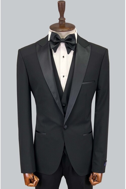 SUIT SARTORIA SİVRİ YAKA SİYAH YÜNLÜ DAMATLIK 5624