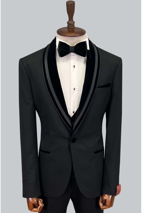 SUIT SARTORIA SİYAH ŞAL YAKA DAMATLIK 5644