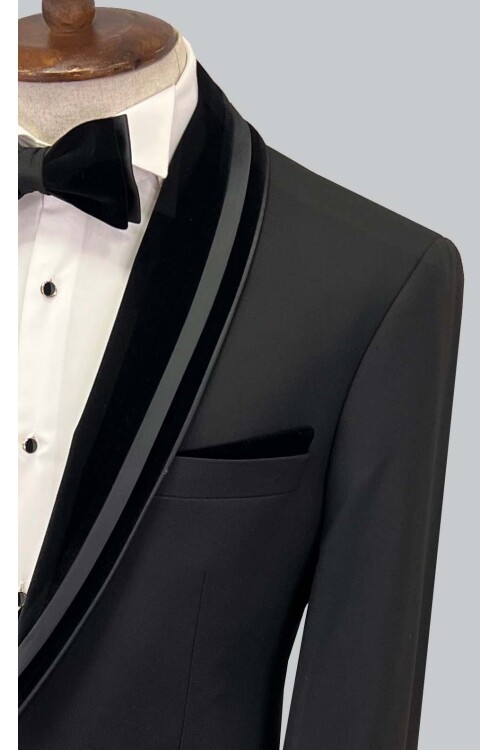 SUIT SARTORIA SİYAH ŞAL YAKA DAMATLIK 5644