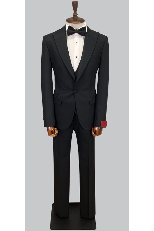 SUIT SARTORIA SİYAH ÇIKMA SİVRİ YAKA DAMATLIK 5641