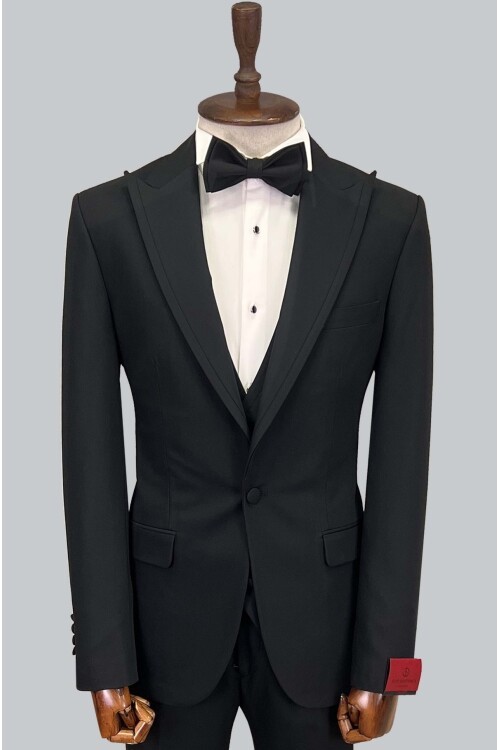 SUIT SARTORIA SİYAH ÇIKMA SİVRİ YAKA DAMATLIK 5641